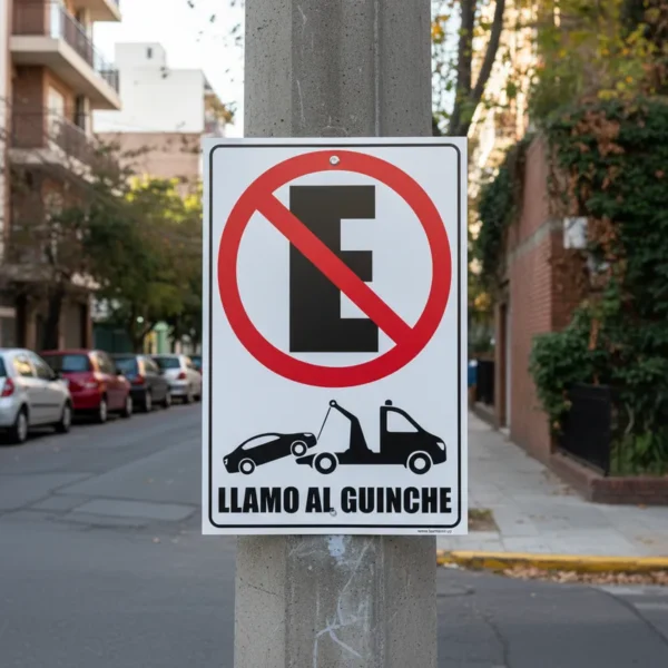Cartel No estacionar llamo guinche