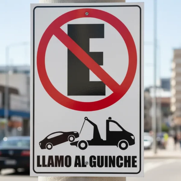 Cartel No estacionar llamo guinche